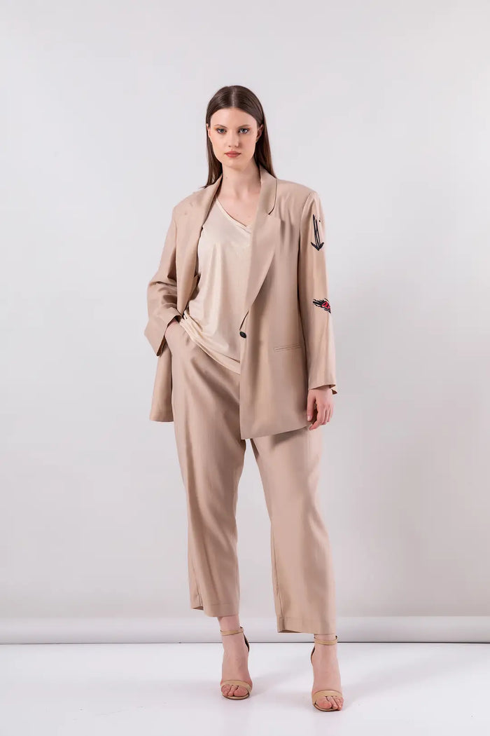 Kasha Beli Lastikli Gabardin Pant. Taş