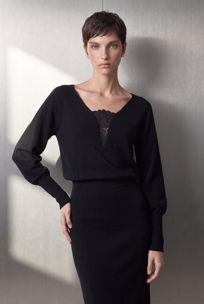 Oınus 2627w133800 Dantelli Siyah Triko Kazak