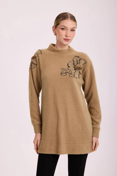 Missemramiss Florana Nakışlı Angora Tunik Bej