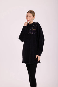 Missemramiss Florana Nakışlı Angora Tunik Siyah