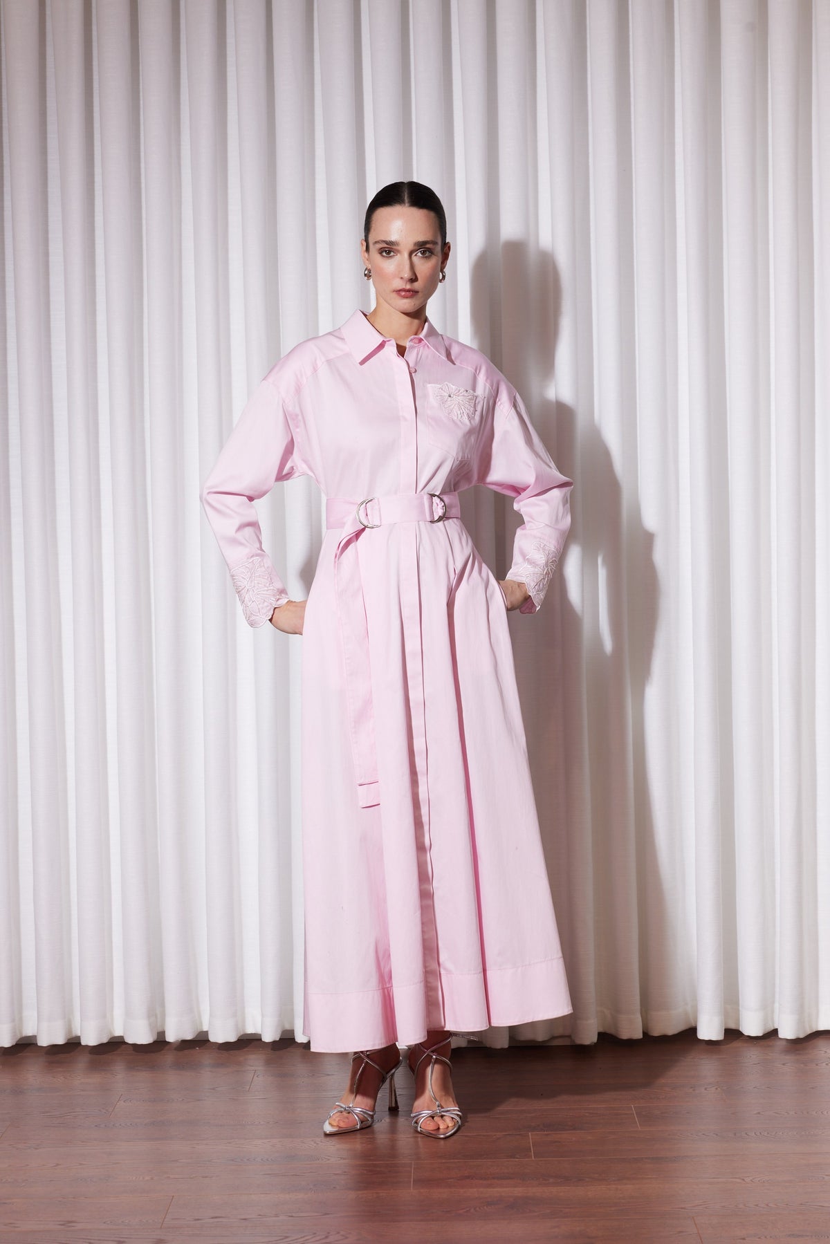 Perla Cotton Elbise Pembe
